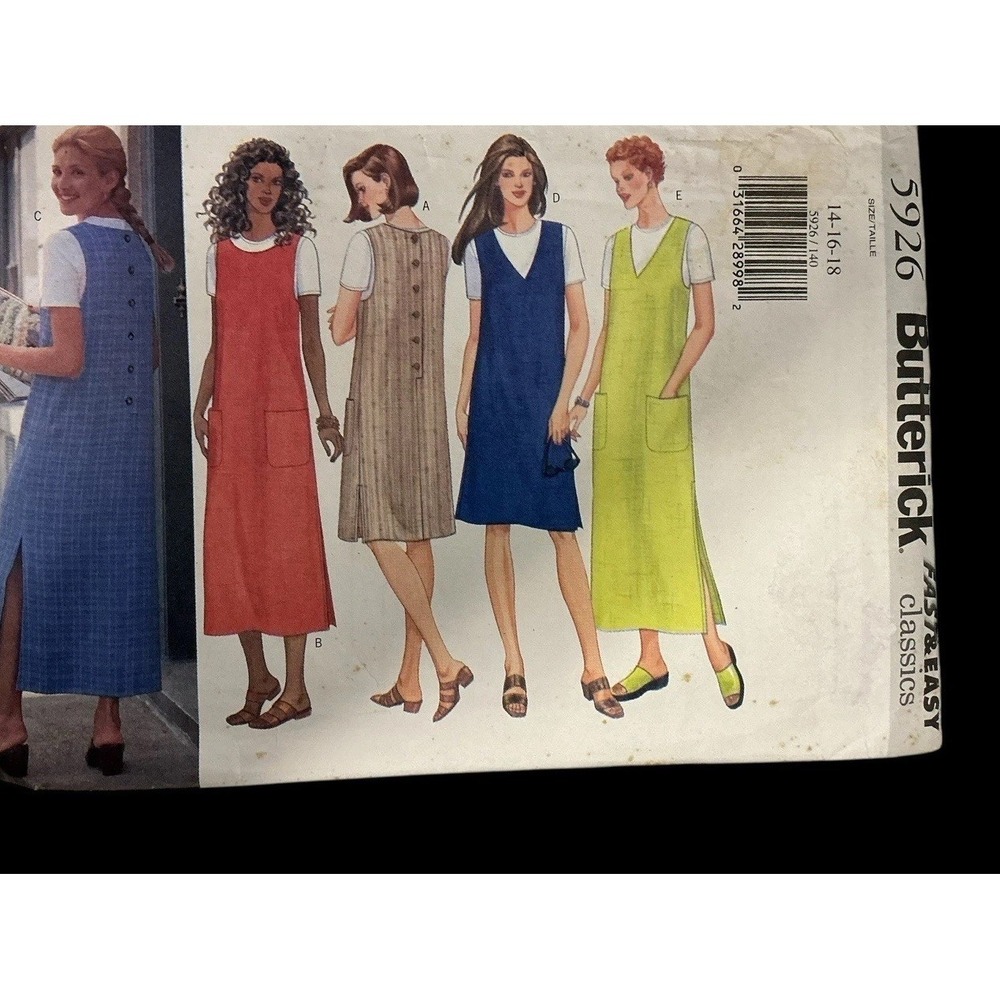 Butterick Fast & Easy Pattern 5926 Sz 14 - 18 New Uncut Vtg 1998